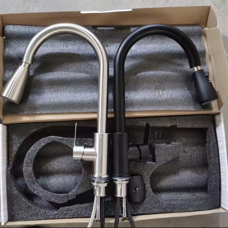 Cross-border drawing faucet kitchen hot and cold stainless steel dish basin sink double water retractable rotatable faucet