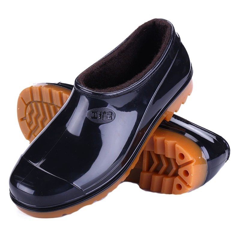 Мужские резиновые сапоги с низким верхом и короткой трубой, кухонная обувь для слитков автомойки, хлопковая непромокаемая нескользящая резиновая обувь, износостойкие водные туфли на толстой подошве, галоши