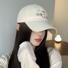 椰子树小狗卡通刺绣棒球帽女夏季宽帽檐显脸小软顶甜美可爱鸭舌帽