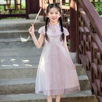 Летнее платье Cheongsam для девочек, детское марлевое платье Hanfu, платье принцессы для маленьких девочек, платье в китайском стиле, новое платье в китайском стиле