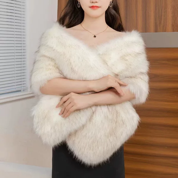 All-Match Faux Fur Fox Fur Cheongsam Shawl Fur Collar Autumn and Winter Cape Stage Dinner Wedding Dress Scarf Women