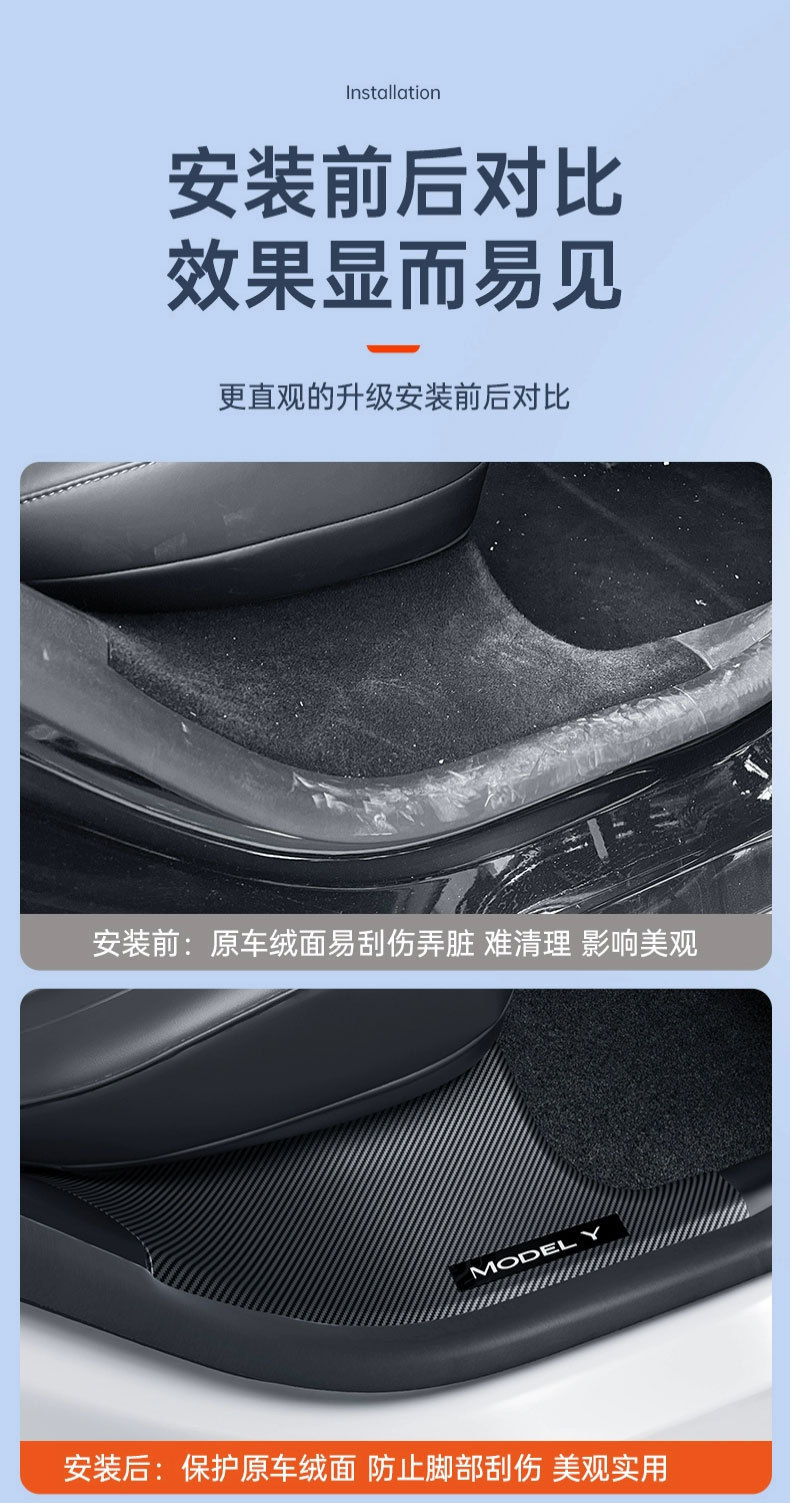 Suitable for 6-Seater Tesla Model Y/Yl Carbon Fiber Pattern Door Sill Strip Welcome Pedal Protection Half Strip