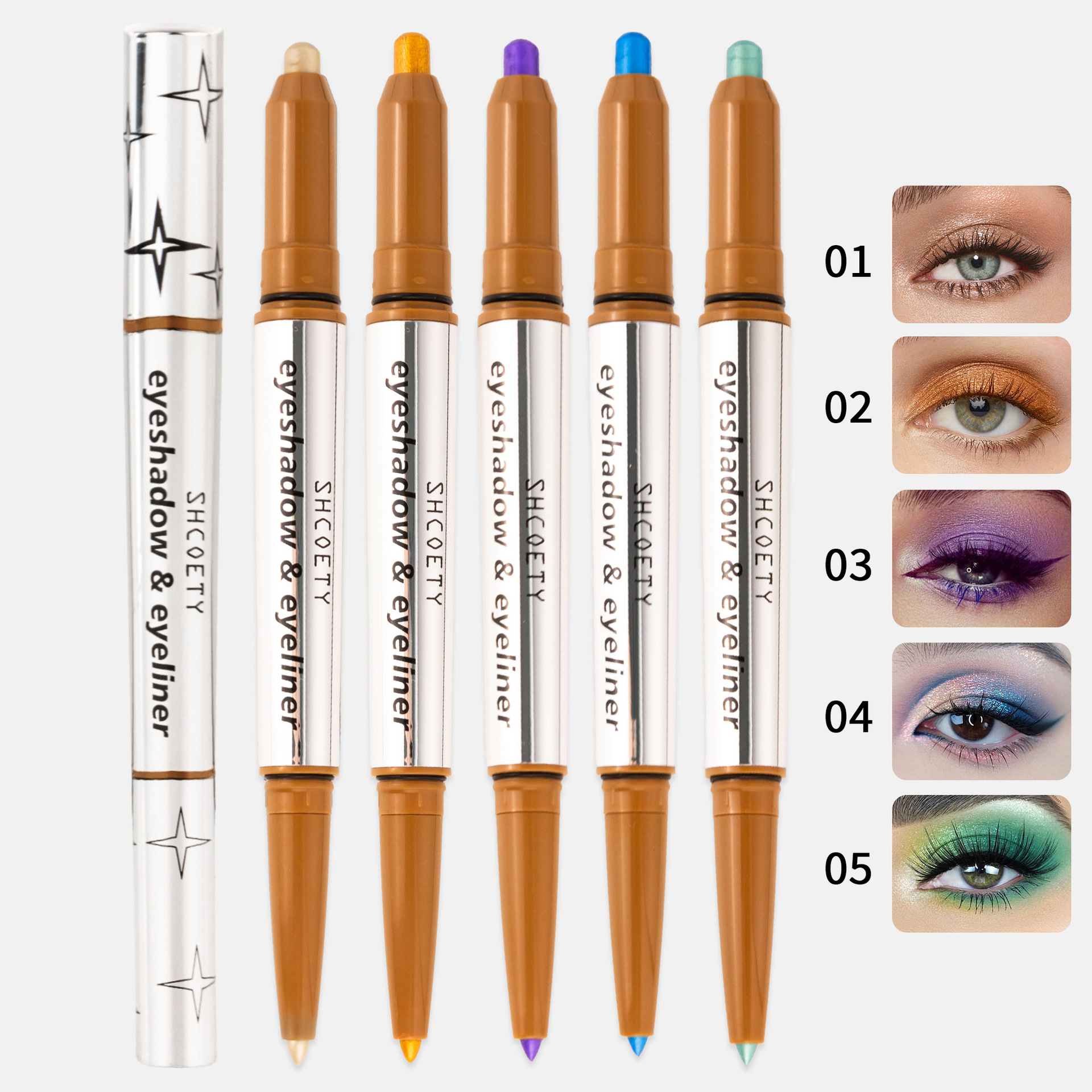 SHCOETY dual-head eyeshadow and eyeliner pen two-in-one lazy person high-gloss eyeshadow stick, waterproof and non-smudging, multi-color cross-border undefined