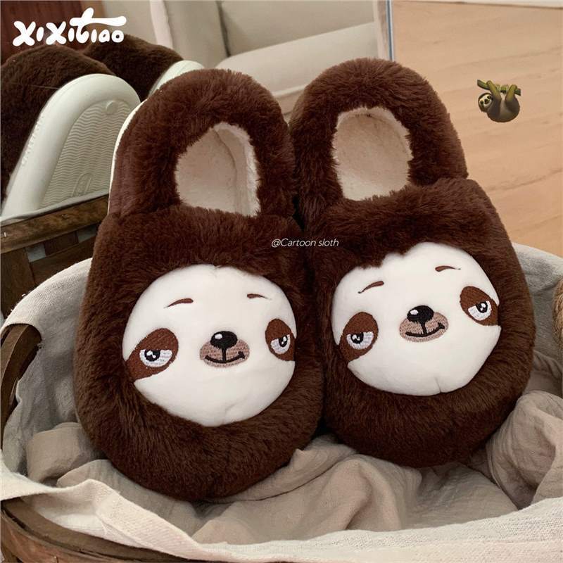 New Couple Men's Slippers, Ugly and Cute, Comfortable and Warm for Outdoor Wear, Women's 2025 Slippers, All-Inclusive Furry Cotton Sloth