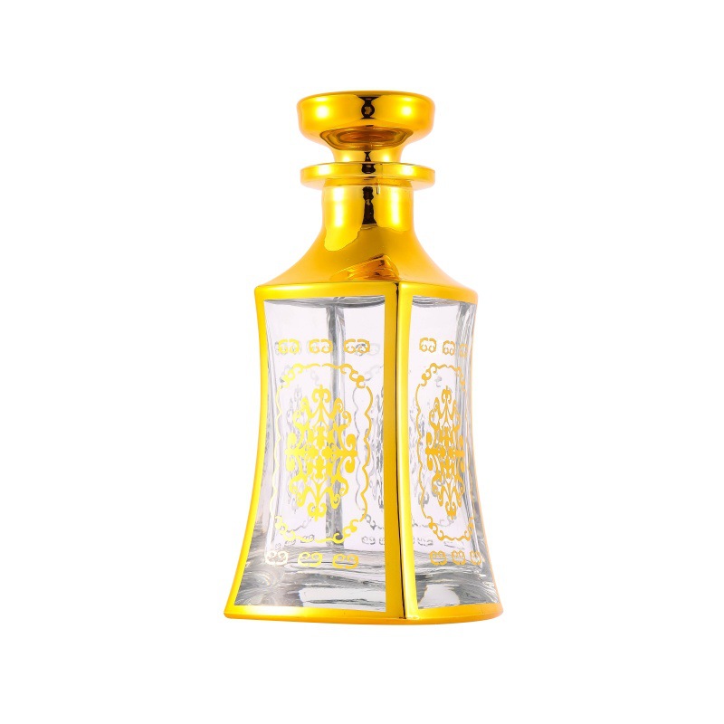 Botella de difusión de vidrio árabe botella de perfume 150ml botella de exhibición de aceite esencial chapado en oro botella de vidrio fragrante botella dividida