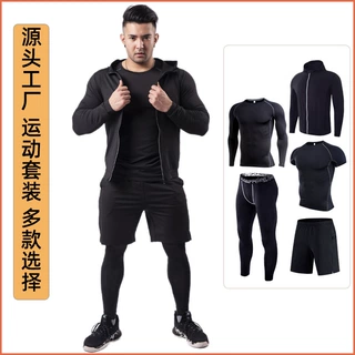 跨境速干健身服套装男士春夏季高弹透气紧身衣户外篮球运动训练服