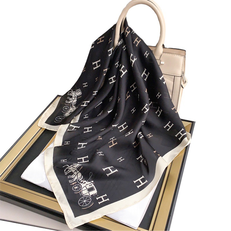 H carta vintage carruaje bufanda cuadrada bufanda femenina estilo coreano versátil primavera y verano moda simple profesional azafata bufanda decorativa