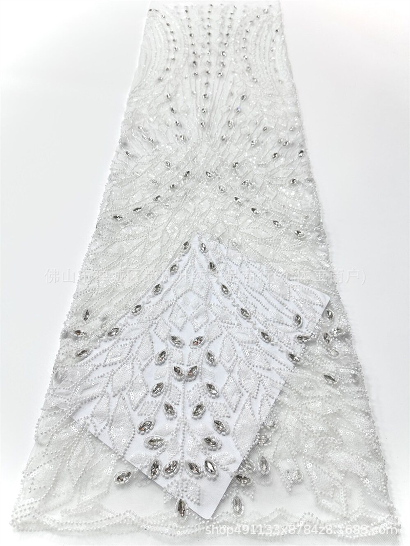 Geométrico diamante ojo de caballo tela de malla de diamante mano clavado cuentas esquinilla pecho de cola de pez vestido de boda tela de noche