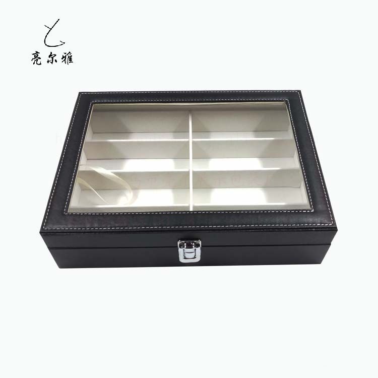 开窗翻盖式PU车线眼睛展示盒 8位眼镜收纳饰品展示架厂家供应