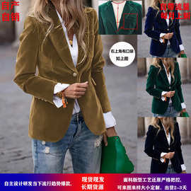 2026春季新品亚马逊独立站ebay欧美金丝绒气质优雅修身小西装外套