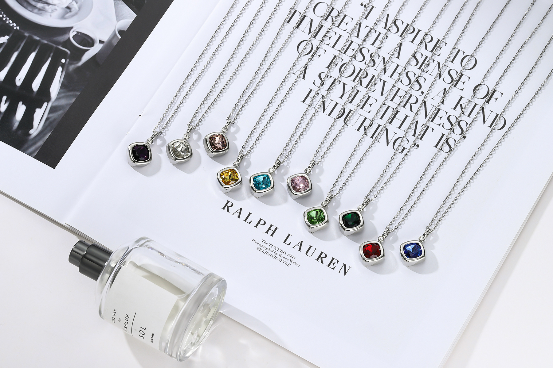 Chinoiserie Quadrilateral 18K Gold Plating Artificial Gemstones Pendant Necklace 1 Piece