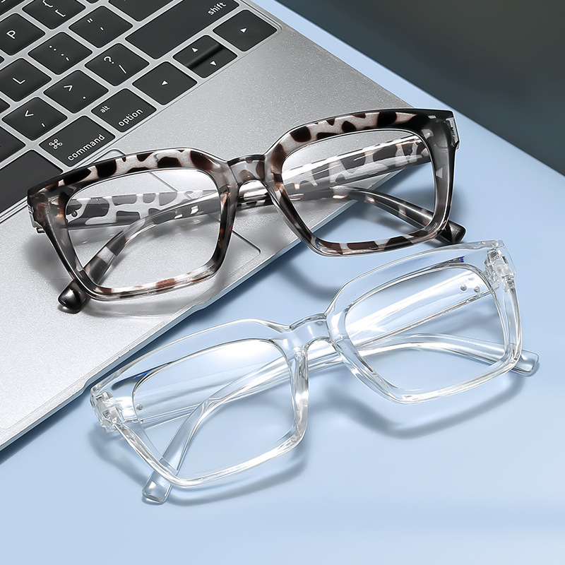 Anti-Blue Light Square Frame Plain Glasses for Women, Contrasting Color Rice Nails, Simple Slimming Look and High-Looking Glasses Frames, European and American Trendyy Glasses Frames