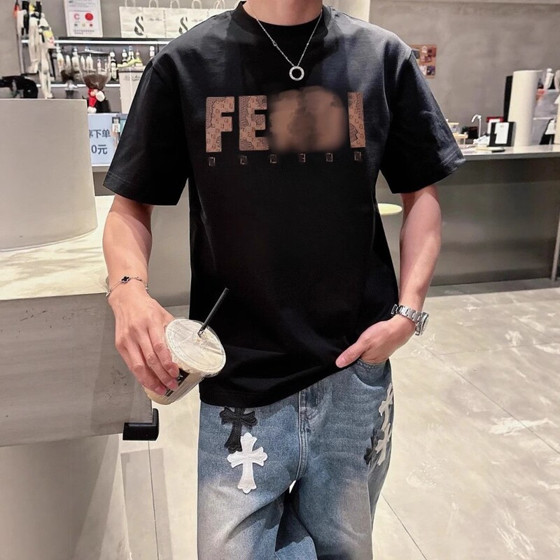 Correct Version of Fenjia 2025 New Printed Double F Letter Logo Round Neck Pullover Short-Sleeved Men's and Women's T-Shirt Tops