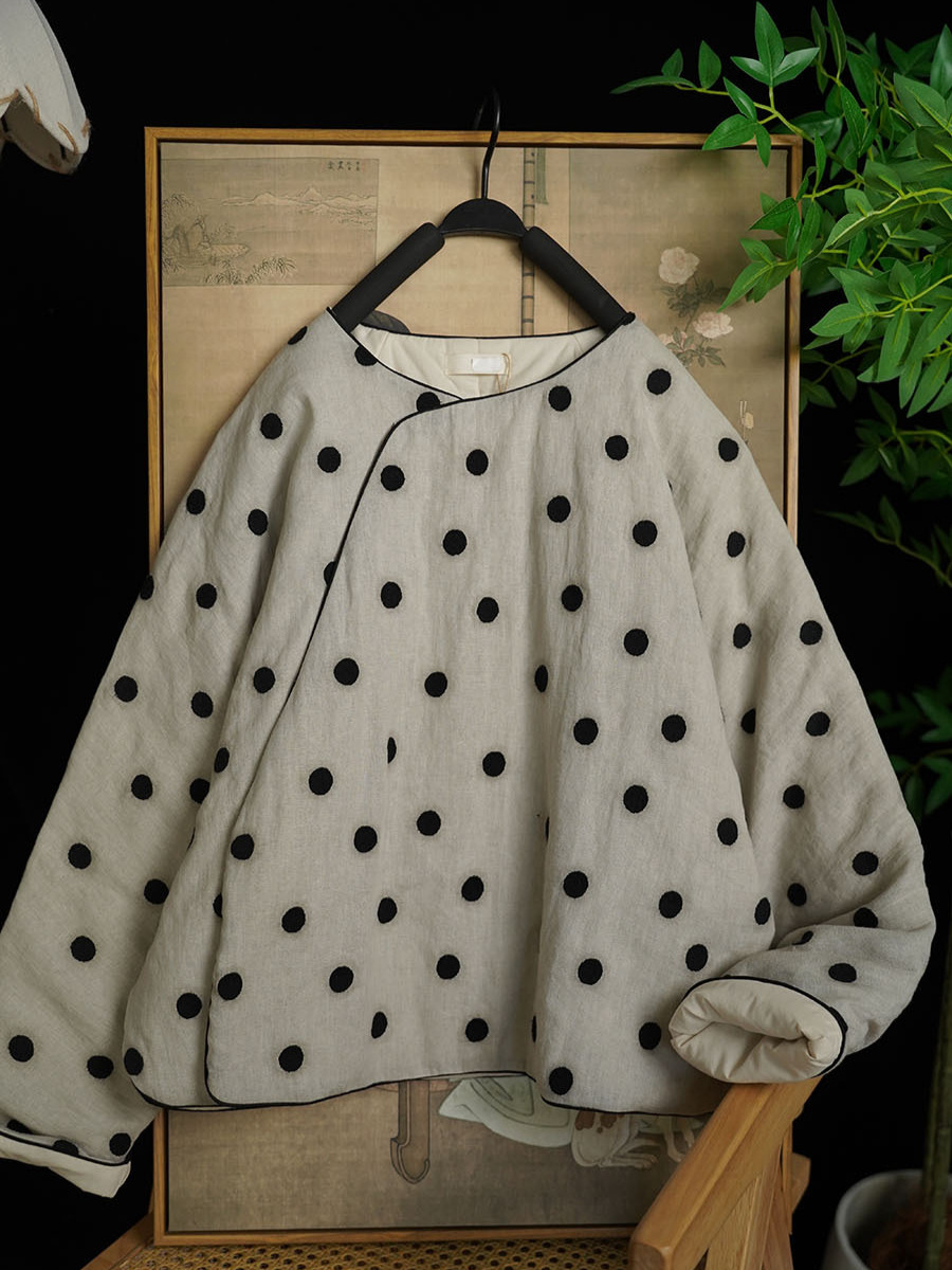 冬の新型新中国式亜麻刺繍文芸レトロ丸首斜め襟ゆったりとした短い綿入れ375002