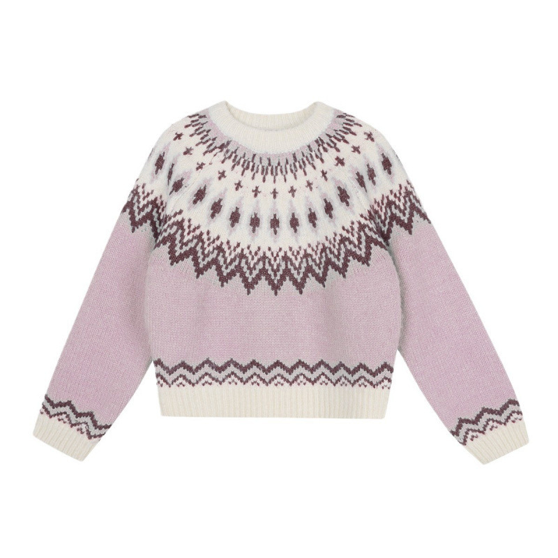24 invierno Puyuan Isla de Fair suéter jacquard rosa nuevo estilo de reducción de la edad de la universidad camiseta de punto para mujeres