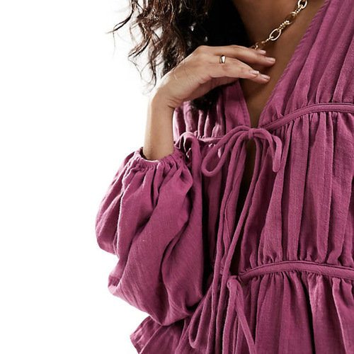 2024 Summer Women's Fashion Plicated Shoulders Long Sleeve Shirt