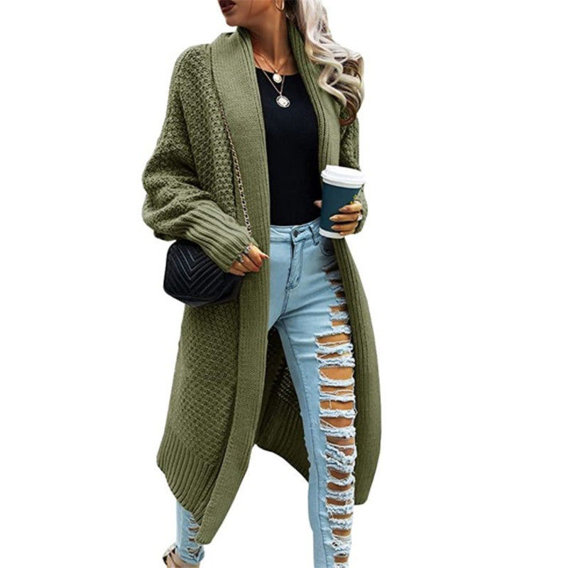Suéter de punto para mujer 2026, superventas de exportación, ropa de mujer de talla grande para otoño e invierno, abrigo largo de punto estilo europeo y americano, suéter de mujer con mangas murciélago. image 5