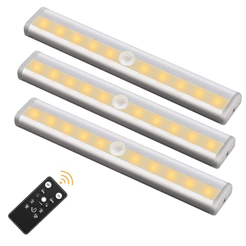 10 Led Timer Function, Adjustable Light, Battery-Powered Long Cabinet Light Strip, Remote Control, Smart Magnetic Night Light