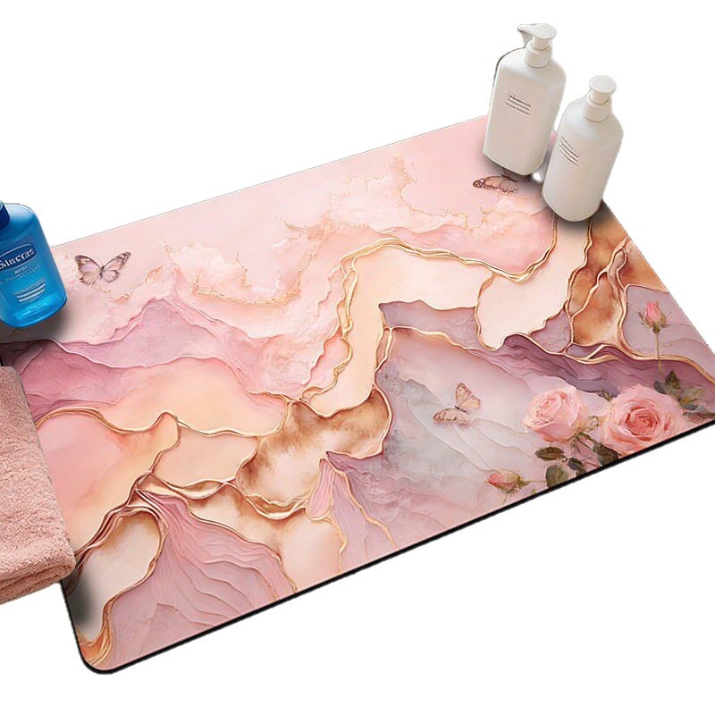 Alfombrilla de barro de diatomeas estilo pintura al óleo para baño, absorbente y de secado rápido image 6