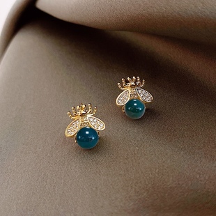 Bee 6mm Mexican Lamper Inlaid S925 Silver Earrings Japanese and Korean Style Seiko Quality Source Factory