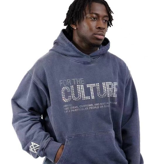 Cross-border 2024 hooded sweater ruffian handsome net red hooded pullover rhinestone letter printing new long sleeve top coat