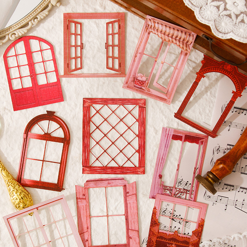 Ventana de broche ventana de arquitectura retro puertas y ventanas huecas DIY diario de contabilidad decoración transfronteriza no adhesiva papel de contabilidad
