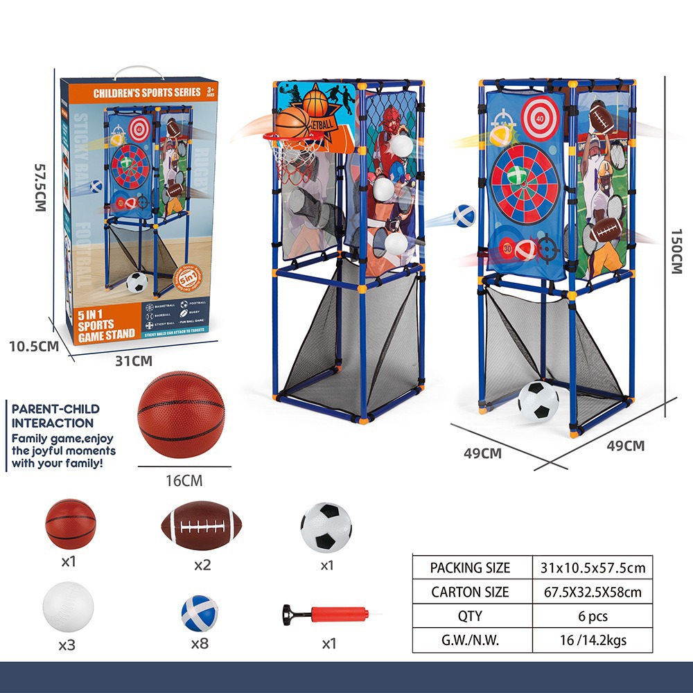 Transfronterizo 5 - en - 1 rack multifuncional de lanzamiento de bolas para niños indoor y al aire libre rack de lanzamiento móvil juego de juguetes