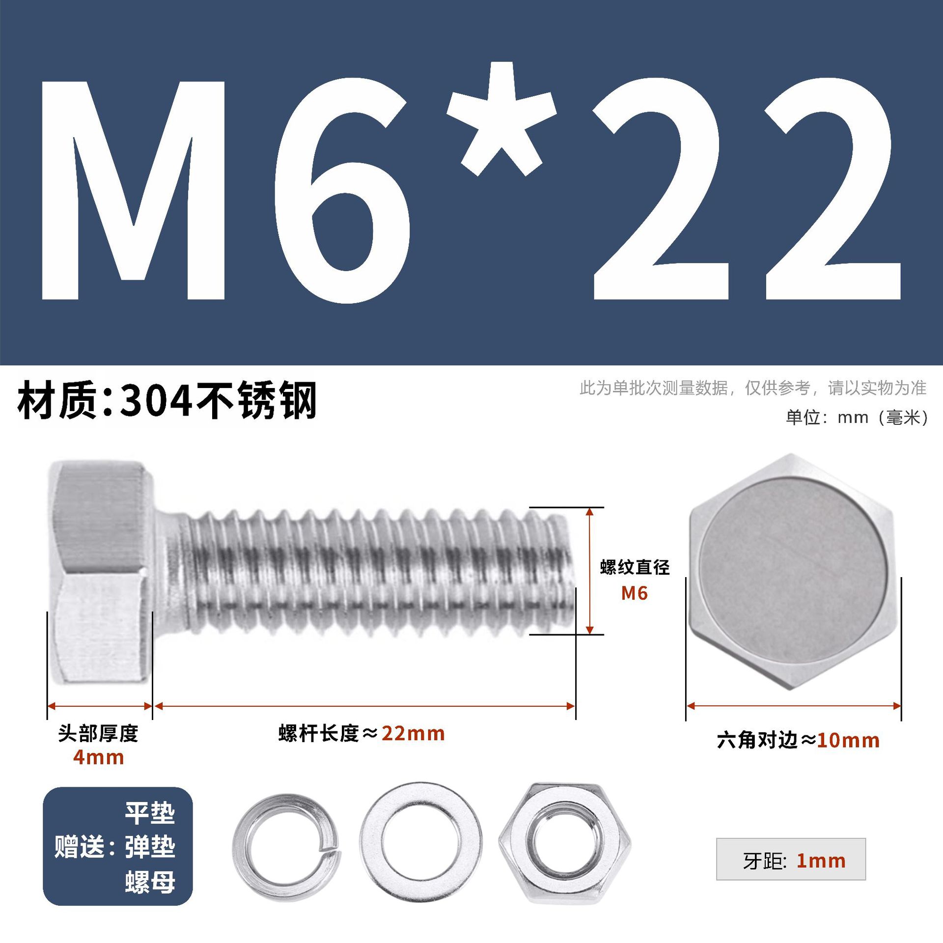 304 acero inoxidable tuerca perno hexagonal conjunto de accesorios de almohadilla de resorte M3M4M5M6M12 image 73