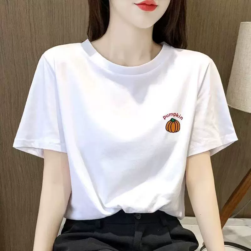 正肩白色纯棉t恤女士短袖夏装ins韩版新款减龄显瘦女体恤打底衫