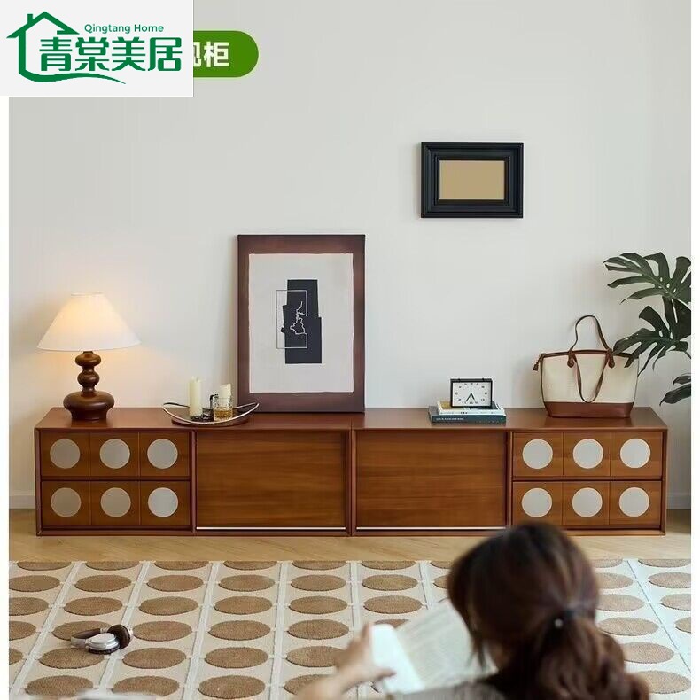 Medieval Style Boxwood Living Room Floor-Standing Storage Solid Wood Tv Cabinet Combination Storage Cabinet Integrated Simple Tv Cabinet