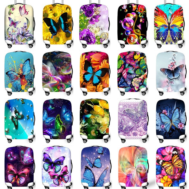 Butterfly transfronterizo impresión maleta cubierta de protección elástica barra de tracción cubierta de polvo poliéster cubierta de maleta de viaje