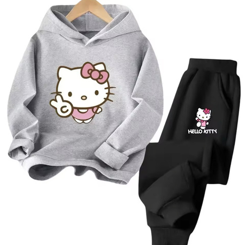 Hello Kitty set hooded hooded hoodie girl's feet tight pants two-piece spring and autumn children's thin top pants trend