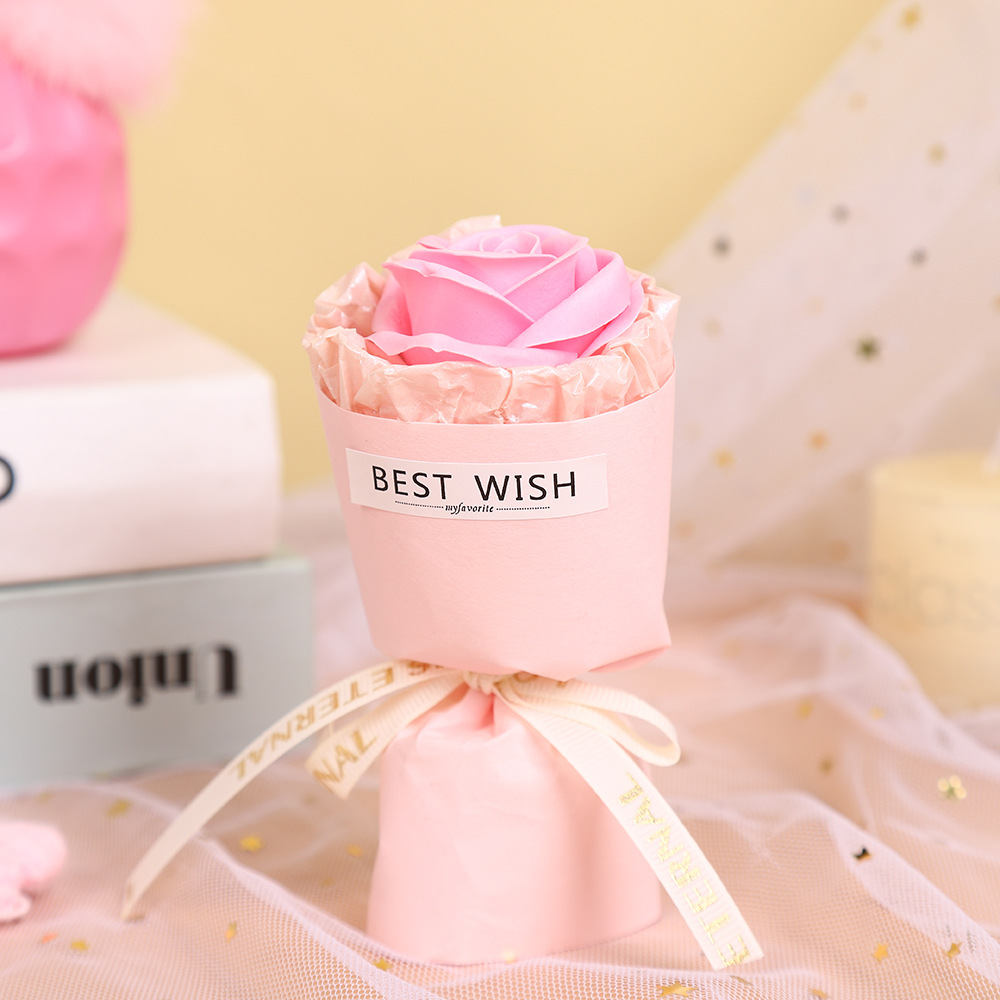 Día de San Valentín mini bolsillo de coche rosa jabón pequeño ramo de flores decoración para la esposa de la mano mano regalo