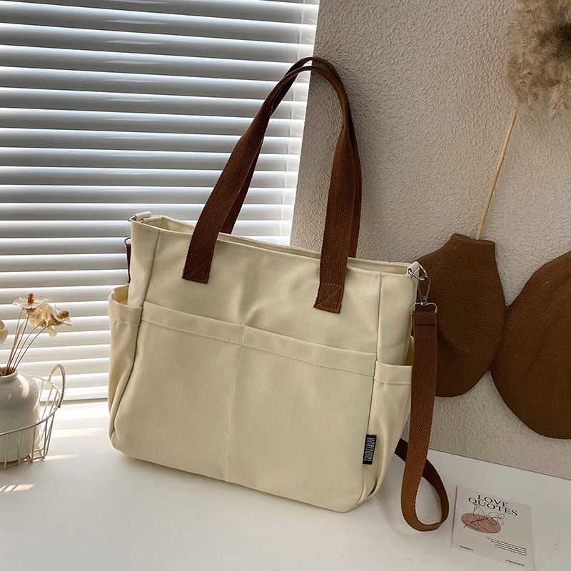 Bolso Tote de Lona para Mujer, Cierre de Cremallera, Múltiples Bolsillos, para Uso Diario
