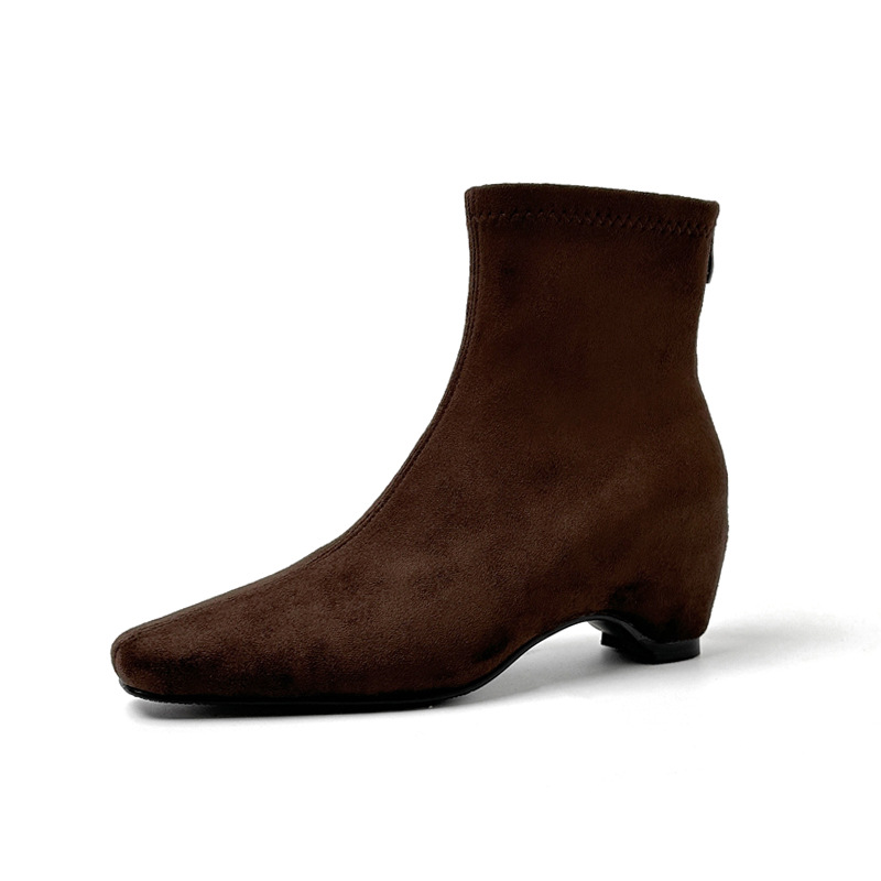 Botines de Tacón Grueso para Mujer 7 cm Superfibra con Cremallera Trasera para Otoño e Invierno