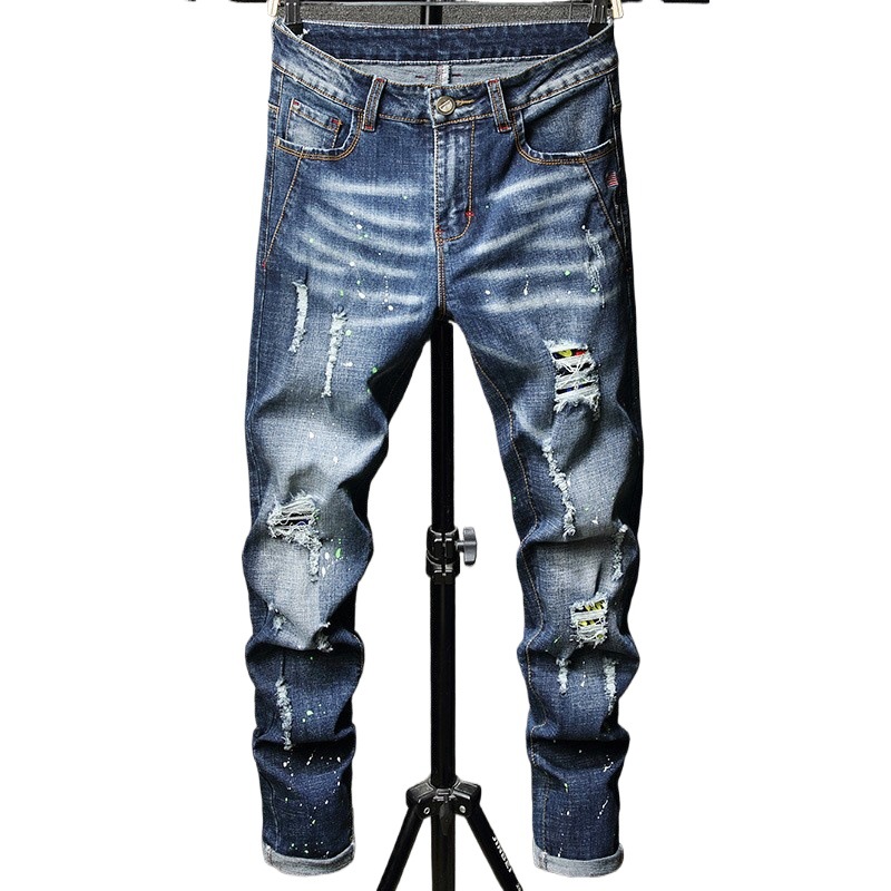 Pantalones de Mezclilla Ajustados para Hombre, Mezclilla de Algodón, Efecto Lavado, para Uso Casual