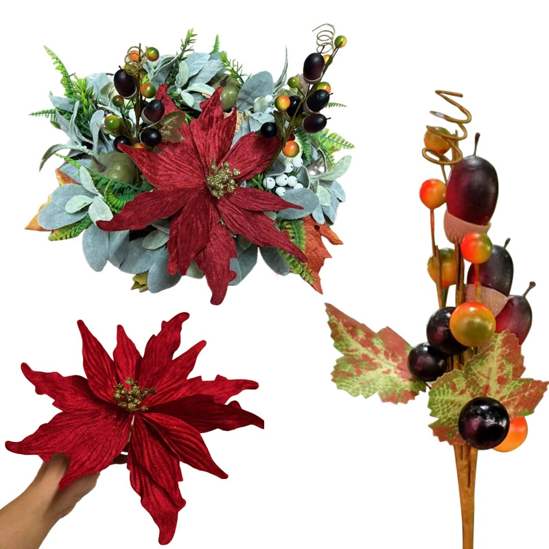 Фестиваль урожая Amazon День благодарения Флокировка кленовых сосновых ягод Рождественский венок DIY Аксессуары