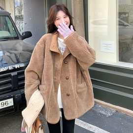 美拉德皮毛一体羊羔毛外套女冬季2024新款感加绒加厚保暖棉服