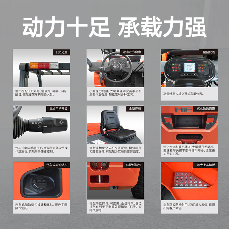 Heli elevadora de combustión interna de 3 toneladas y 5 toneladas de balance pesado de cuatro ruedas elevadora de combustible de pila elevadora diesel