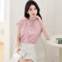 飞袖短袖杏色缎面衬衫