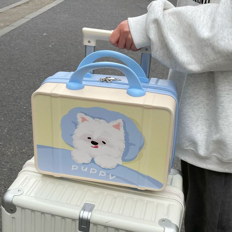 Cartoon hand luggage cosmetic bag women's storage suitcase 14 inch mini sleeve rod company gift box