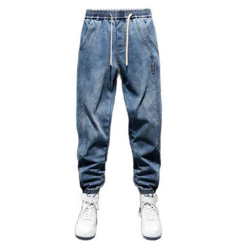 New Spring and Autumn Gathered Leg Pants Trendy Elastic Waist Men's Jeans Versatile Streetwear Brand Men's Harem Pants