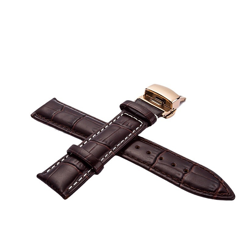 Correa de reloj de cuero de vaca de primera capa doble prensa hebilla de mariposa patrón de bambú correa de reloj accesorios de reloj entrega de una pieza