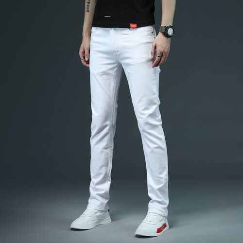 High-end Spring and Autumn New Men's Pure White Jeans Fashion Korean Slim and Handsome Jeans Trousers Men's Trendy