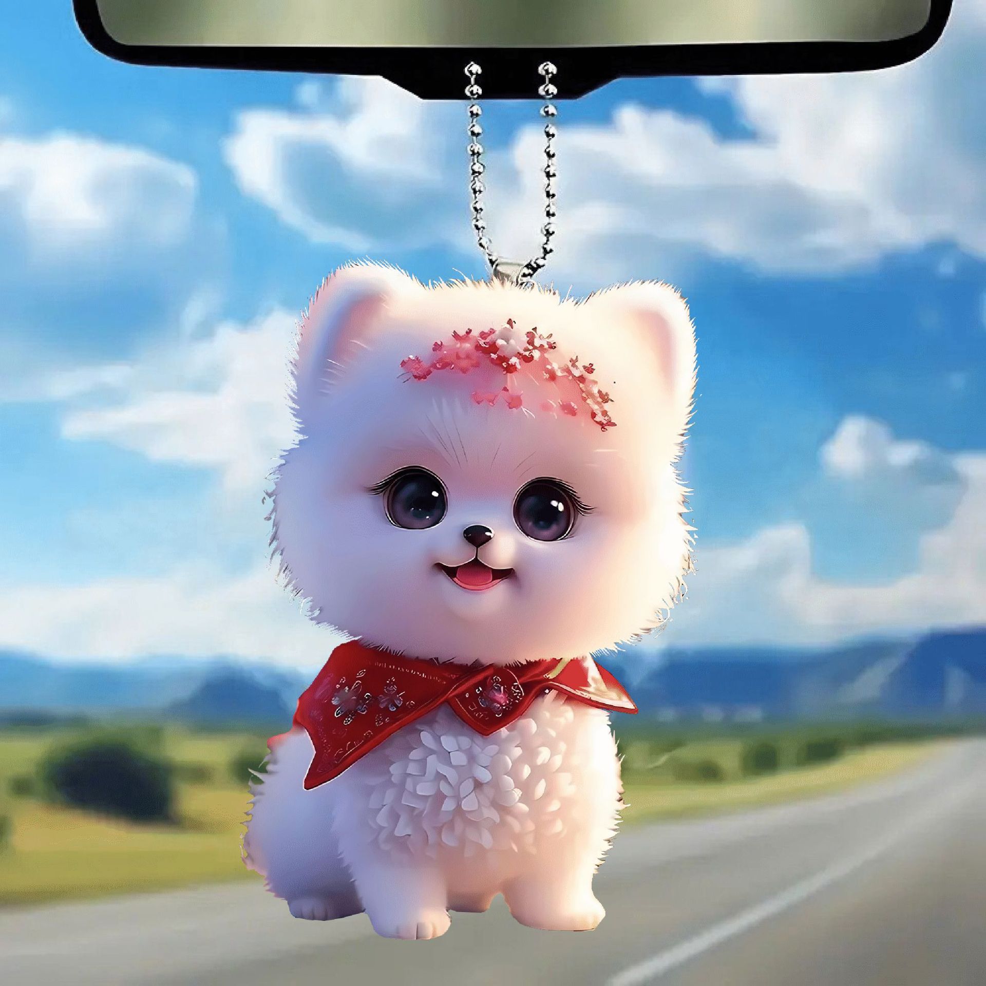 Nuevo acrílico lindo lindo perrito colgante mochila llavero espejo retrovisor de automóvil decoración colgante