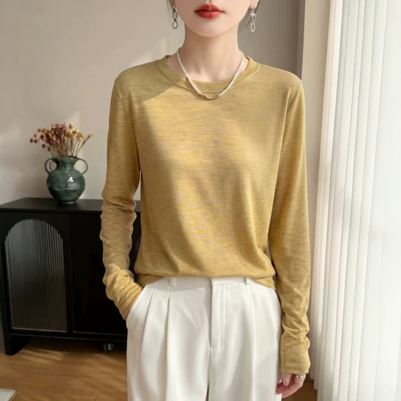 Summer New Style Lyocell Round-Neck Knit Sweater for Women, Thin Solid Color Long-Sleeve Slim-Fit Inner Top, Air Conditioning Shirt Summer New Style Lyocell Round-Neck Knit Sweater for Women, Thin Solid Color Long-Sleeve Slim-Fit Inner Top, Air Conditioning Shirt