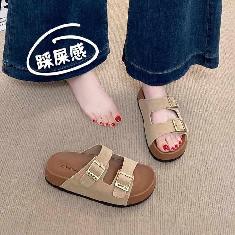 女性用本革厚底ビルケンシュトックシューズ 2025 新しい女性用サンダルとスリッパ夏のアウターウェアソフトソールビーチビルケンシュトックサンダル