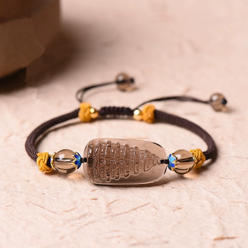 天然冰种黑曜石文昌塔手链手工编织男女款送礼品可调节