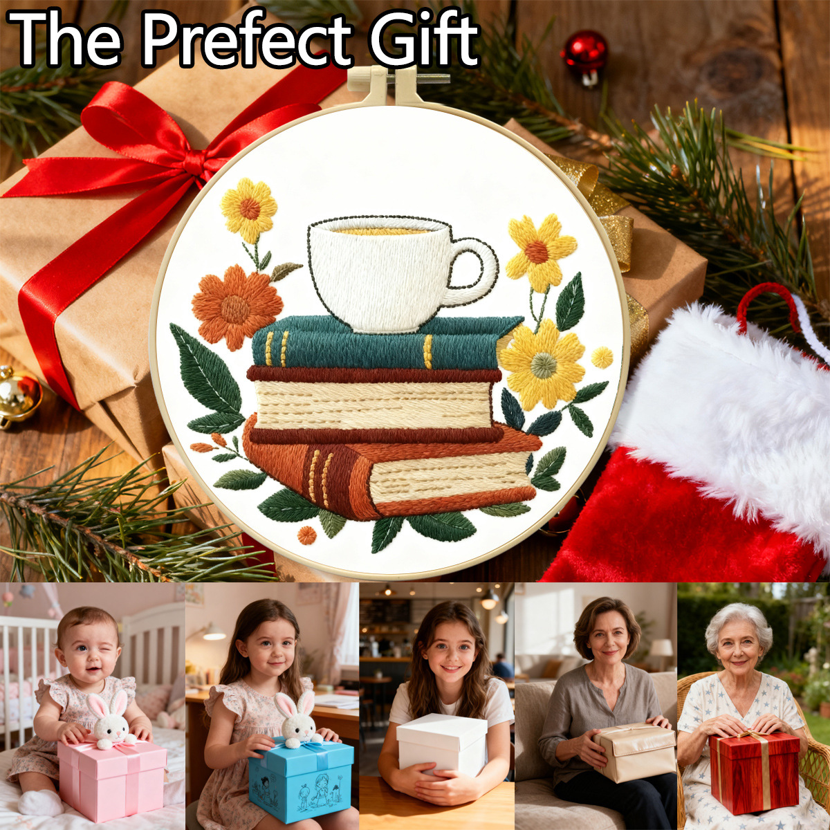 Nuevo paquete de materiales de bordado transfronterizo café con libro incienso decoración de sala de estar DIY set de bordado fábrica cabello recto