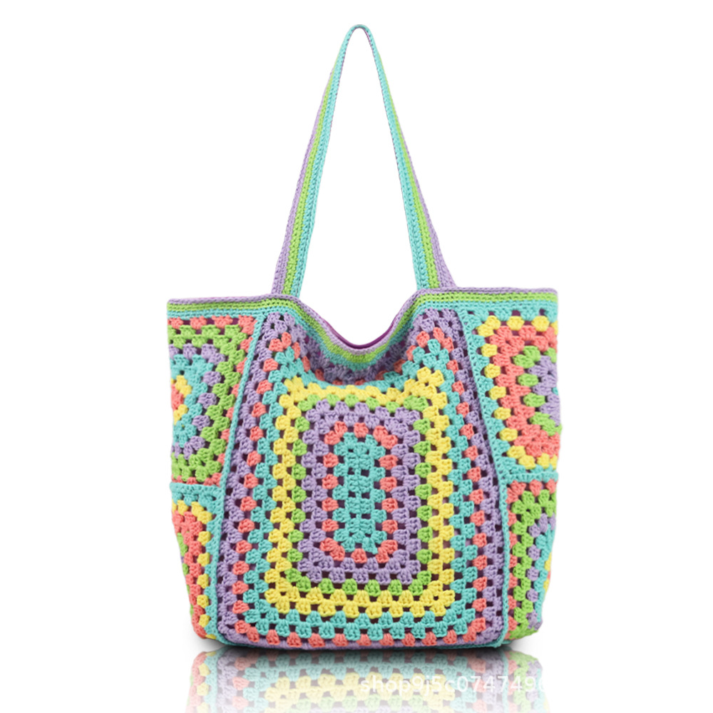 Women's Retro Large Capacity Tote Bag - Luxury Lightweight Handbag For Commuting, Knit Crossbody Shoulder Bag - Thumbnail 6